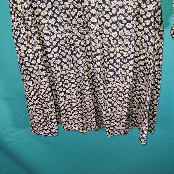 Floral Print Angie Dress Medium 100% Rayon Navy & Cream - Picture 3 of 9